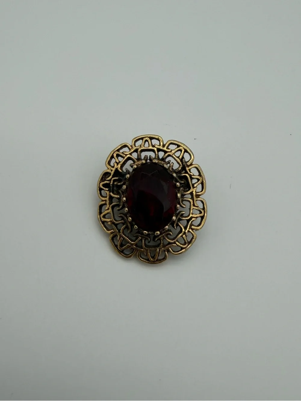 Vintage Sarah Coventry Gold-Tone & Red Glass Victorian-Style Brooch